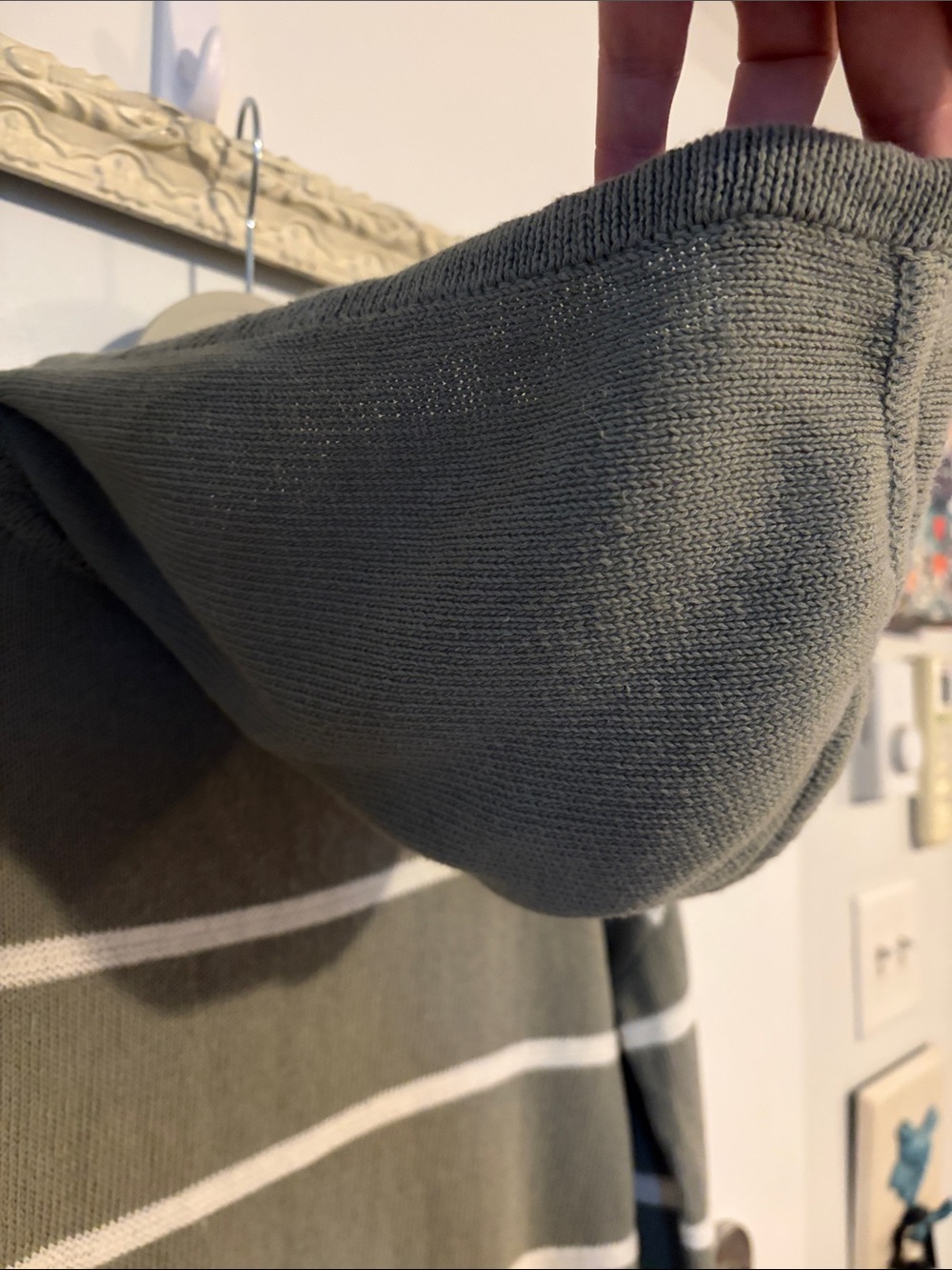C&C CALIFORNIA | Linen Olive & White Striped Knit Hoodie Sweater - Picture 9 of 14